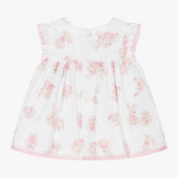 Mayoral-Baby Girls White Bunny Print Cotton Dress | Childrensalon Outlet