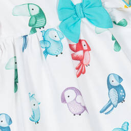 Mayoral-Baby Girls White Cotton Parrot Dress | Childrensalon Outlet