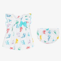 Mayoral-Baby Girls White Cotton Parrot Dress | Childrensalon Outlet