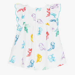 Mayoral-Baby Girls White Cotton Parrot Dress | Childrensalon Outlet