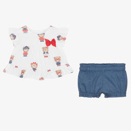 Mayoral-طقم شورت قطن لون أبيض وأزرق للمولودات | Childrensalon Outlet