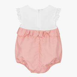 Mayoral-Baby Girls White & Pink Linen Shortie | Childrensalon Outlet