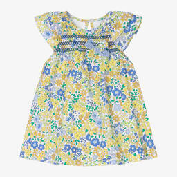 Mayoral-Baby Girls Yellow Cotton Floral Dress | Childrensalon Outlet