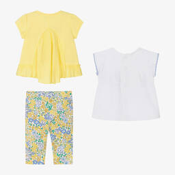 Mayoral-طقم ليغنغز قطن جيرسي لون أصفر بطبعة ورود | Childrensalon Outlet