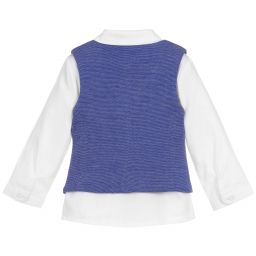 Mayoral Newborn-قميص و صدرية  قطن لون أزرق وأبيض للمواليد | Childrensalon Outlet