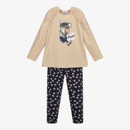 Mayoral-Бежево-синий комплект с легинсами | Childrensalon Outlet