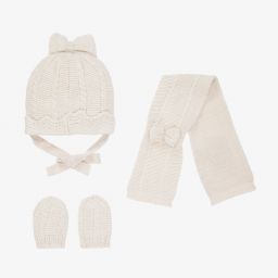 مايورال Newborn-طقم قبعة وسكارف وقفازات قطن محبوك لون بيج للمولودات | Childrensalon Outlet