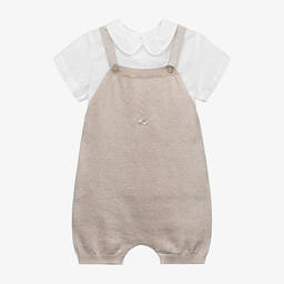 Mayoral Newborn-Beige Knitted Baby Dungaree Set | Childrensalon Outlet