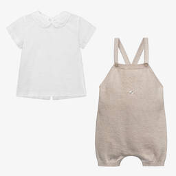 Mayoral Newborn-Beige Knitted Baby Dungaree Set | Childrensalon Outlet