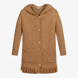مايورال-كارديغان طويل أكريليك وصوف محبوك لون بيج للبنات | Childrensalon Outlet