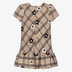 Mayoral-Beige & Navy Blue Check Dress | Childrensalon Outlet