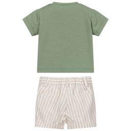 مايورال Newborn-شورت مزيج كتّان وتيشيرت قطن جيرسي لون بيج وأخضر | Childrensalon Outlet