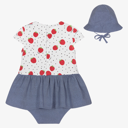 مايورال Newborn-طقم قبعة وفستان قطن جيرسي لون أزرق وأبيض | Childrensalon Outlet
