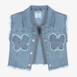 Mayoral-Голубой джинсовый жилет с сердечками | Childrensalon Outlet