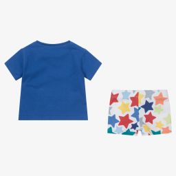 مايورال Newborn-طقم شورت قطن جيرسي لون أزرق وأبيض للمواليد | Childrensalon Outlet