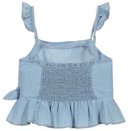 Mayoral-توب قطن شامبري لون أزرق للبنات | Childrensalon Outlet