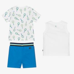Mayoral-طقم شورت أطفال ولادي قطن جيرسي لون أزرق وأبيض | Childrensalon Outlet