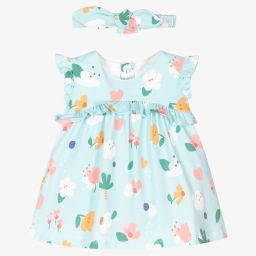 Mayoral Newborn-Blue Floral Baby Dress Set  | Childrensalon Outlet
