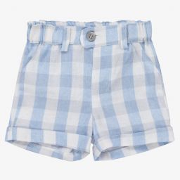 Mayoral Для новорожденных-Голубые льняные шорты в клетку для малышей | Childrensalon Outlet