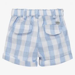 Mayoral Для новорожденных-Голубые льняные шорты в клетку для малышей | Childrensalon Outlet