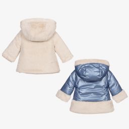 مايورال-معطف بوجهين أطفال بناتي لون أزرق وعاجي | Childrensalon Outlet