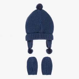 مايورال Newborn-طقم قبعة وقفازات قطن محبوك لون كحلي للأطفال | Childrensalon Outlet