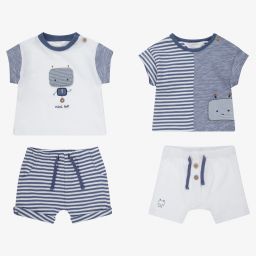 Mayoral Newborn-طقم شورت قطن جيرسي لون أزرق وأبيض (عدد 2) | Childrensalon Outlet
