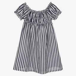 Mayoral-فستان قطن مقلم لون أزرق وأبيض | Childrensalon Outlet