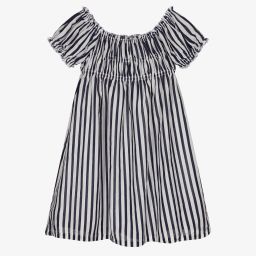 Mayoral-فستان قطن مقلم لون أزرق وأبيض | Childrensalon Outlet