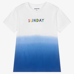مايورال-تيشيرت قطن مستدام لون أزرق وأبيض للأولاد | Childrensalon Outlet