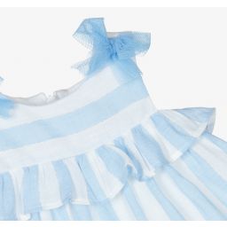 مايورال Newborn-طقم فستان كتان ومزيج قطن مقلم لون أزرق وأبيض | Childrensalon Outlet