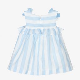 مايورال Newborn-طقم فستان كتان ومزيج قطن مقلم لون أزرق وأبيض | Childrensalon Outlet