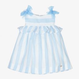 مايورال Newborn-طقم فستان كتان ومزيج قطن مقلم لون أزرق وأبيض | Childrensalon Outlet