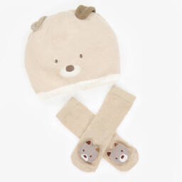 Mayoral Newborn-Boys Beige Bear Hat & Sock Set | Childrensalon Outlet