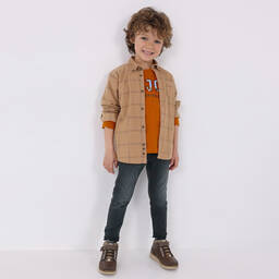 Mayoral-Boys Beige Cotton Check Shirt | Childrensalon Outlet