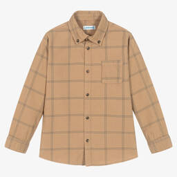 Mayoral-Boys Beige Cotton Check Shirt | Childrensalon Outlet