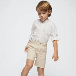 Mayoral-Boys Beige Cotton & Linen Shorts | Childrensalon Outlet