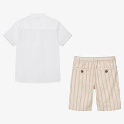 Mayoral-Boys Beige Cotton & Linen Shorts Set | Childrensalon Outlet