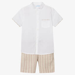 Mayoral-Boys Beige Cotton & Linen Shorts Set | Childrensalon Outlet