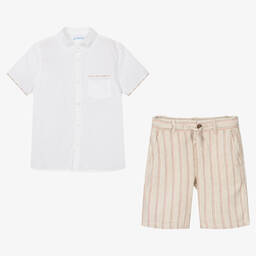 Mayoral-Boys Beige Cotton & Linen Shorts Set | Childrensalon Outlet
