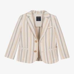 Mayoral-Boys Beige Cotton & Linen Stripe Blazer | Childrensalon Outlet