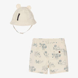 Mayoral-شورت مع قبعة أطفال ولادي قطن بوبلين لون بيج | Childrensalon Outlet