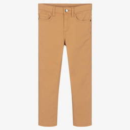 Mayoral-Boys Beige Cotton Slim Fit Trousers | Childrensalon Outlet