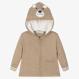 Mayoral-Boys Beige Cotton Teddy Bear Zip-Up Top | Childrensalon Outlet