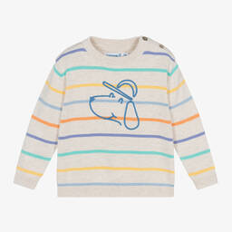 Mayoral-Boys Beige Multi Striped Cotton Sweater | Childrensalon Outlet