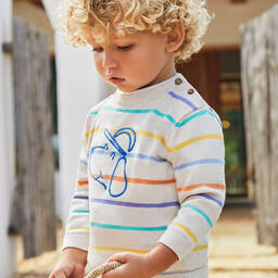 Mayoral-Boys Beige Multi Striped Cotton Sweater | Childrensalon Outlet