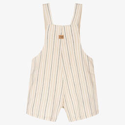 Mayoral-Бежевый полукомбинезон из хлопка и льна в полоску | Childrensalon Outlet