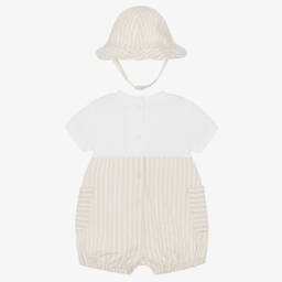 Mayoral Newborn-طقم قطني مخطط باللون البيج للأولاد | Childrensalon Outlet