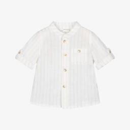 Mayoral Newborn-قميص أولاد بيج وأبيض من القطن والكتان | Childrensalon Outlet