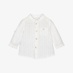 Mayoral Newborn-قميص أولاد بيج وأبيض من القطن والكتان | Childrensalon Outlet